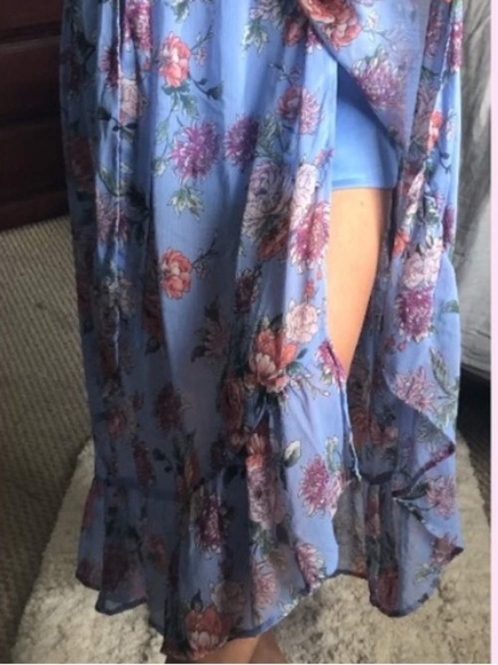 Band of Gypsies Light Blue Floral Asymmetrical Cottagecore Maxi Dress XL - Picture 4 of 16